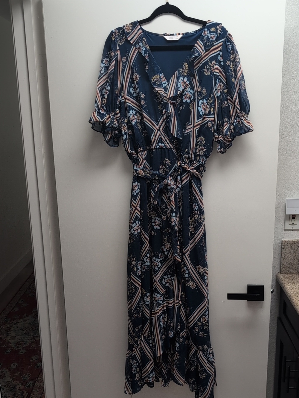 Laura Conrad Blue Floral Wrap Dress XXL